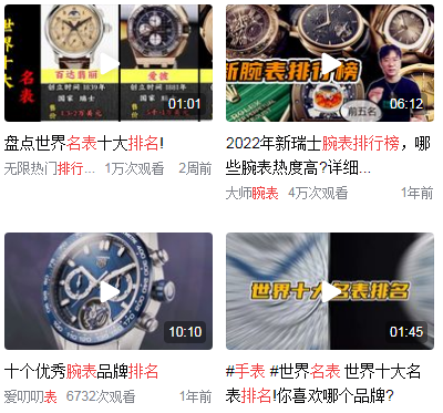 手表排行榜前十名品牌大全